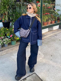 Ifomt Patchwork Denim Jackets Pants Sets Women Baggy Lapel Zipper Pocket Top Straight Leg Pants 2025 Spring Casual Street Female Suits