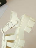 IFOMT Belt Buckle Hollow Round-Toe Split-Joint Gladiators Platform Shoes Sandals