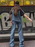 Ifomt Striped Short Sleeved Pants Sets Women Patchwork Lapel Zipper Jacket Elastic Waist Straight Trouser 2025 Summer Casual Lady Suit