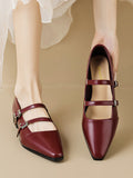 IFOMT Belt Buckle Pointed-Toe Split-Joint Flat Shoes Mary Janes