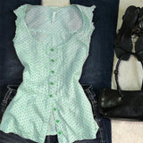 Ifomt Polka Dot T-shirt Slim Goth Sweet Punk Y2k Vintage Button Harajuku Korea O-Neck Kawaii Sleeveless Vest Crop Top 2000s Grunge Emo