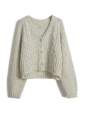 IFOMT Solid V Neck Cable Knit Cardigan