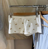 Ifomt Teddy Bear Heart Print Cute Chic Elastic Waist Flat Angle Pants For Home Casual Summer Shorts Women's Tight Retro Sports Trouser