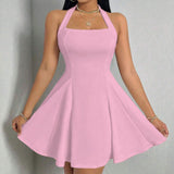 Ifomt All Seasons Women's Dresses Fashion Halter Square Neck Pleated A-Line Mini Elegant Dress New Year Valentine's Day Gift