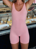 IFOMT Spring Outfits Sweetown Baby Pink Solid Backless Sleeveless Sexy Tank Rompers Womens Basic Casual Sports Summer Playsuit Rave Baddie Overalls