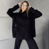 IFOMT Fashion Turtleneck Zipper Knitted Sweater Suit For Women 2024 Fall Winter Casual Loose Solid Top Trousers Matching Sets