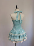 Ifomt Sweet Halter Party Dresses Y2k Goth Ball Gown Stripe Punk Slim Sexy Vintage Bow Harajuku Korea Lace Kawaii Mini Skirt 90s Summer