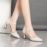 IFOMT  Comfortable Sandals Summer One Word Buckle Thick Heels High Heels All-match Soft Leather High-heeled Shoes