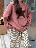 IFOMT Vintage Star Jacquard Crew Neck Sweater