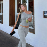 IFOMT Outfits Asymmetrical Sleeveless Crop Top Long Flare Pants Women'S Sets Y2K Streetwear Sportsuits Fashion Summer Casual Clothing