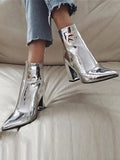 IFOMT Pointed-Toe Shiny Split-Joint Boots Pumps