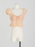 Ifomt Square Collar Lace-up Chic Summer T-shirts Flower Embroidery Tight Sexy Crop Top Sweet White Versatile Short Sleeve Tee Tank