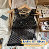 Ifomt Love Graphic Bow Sweet Tank Top Street Party See Through Thin Mesh Sexy Y2K Tops Sheer Slim Summer Camisole Cover-ups 2025 New
