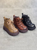 IFOMT Vintage Cow Leather Wool Boots Platform Shoes