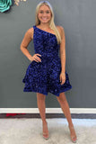 IFOMT Homecoming Dress Party Outfits Simple A line Short Royal Blue Sequins Homecoming Dress P2287