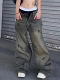 IFOMT Hip Pop Low Waist Letter Print Boyfriend Jeans