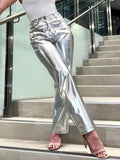 IFOMT Silver PU Pants Women 2023 Fashion High Waist Loose Wide Leg Pants Girls Clubwear Party Streetwear Femme Long Pant Autumn