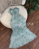 Ifomt Customized Elegant Applique Pleat Beading Flower Straight Strapless Long Dresses Party Dresses Matching Simple Chinese Style