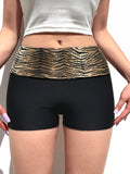 IFOMT Spring Outfits Sweetown Contrast Animal Stripe Waist Slim Black Shorts For Women Summer Fashion Skinny Sexy Hot Short Pants Rave Baddie Outfits