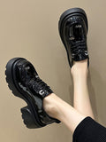 IFOMT Lace-Up Round-Toe Split-Joint Loafers Platform Shoes