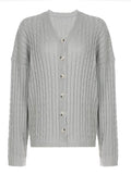 IFOMT Button V-Neck Oversized Knit Cardigan