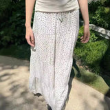 Ifomt Drawstring Tied Chic Sweet Long Skirt 2025 New Summer Floral Cake Skirt Fashion Versatile High Waist Loose A-line Women Skirt