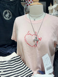 Ifomt Devil Love Little Angel Pattern Print Sweet Chic Summer T-shirts Round Neck Pink Short Sleeve Tees Slim Y2K Female Tops 2025 New