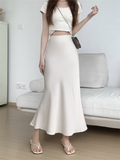 IFOMT Fashion Y2K Casual Women Long Skirt Spring Elastic High Waisted A-Line Casual Female Satin Skirts High Street Lady Midi Skirts