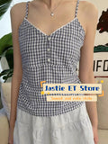 Ifomt Lace Trim Plaid Sweet Summer Camisole Three Button V-neck Chic Fashion Loose Tank 2025 Summer New Vintage Sleeveless Camis Vest