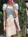 Ifomt Floral Print Bow Mini Skirts Cute Fairycore Slim Lace Trim Summer A-line Women Y2K Skirts Vintage Sweet Preppy Style Clothes