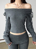 IFOMT Off Shoulder Tie Long Sleeve Sweater