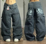 Ifomt American Y2K New Fashion Pattern Embroidery Loose Jeans Men Street Casual Joker Mopping Oversized Wide-leg Pants Couple Jeans Casual Outfit