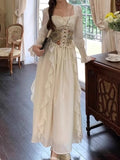 Ifomt Elegant Midi Dresses for Women with Floral Wide Corset Belt Ruffles French Vintage Chic Party Dress Birthday Prom Robe Vestido ootd outfit idea