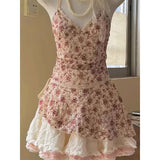Ifomt Sweet Party Dresses Sling Goth Backless Sexy Slim Punk Vintage Harajuku Korea Print Lace Ball Gown Cute Y2k 2000s Emo Rock Dress
