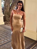 Ifomt Elegant Pleat Off Shoulder Women's Dresses Summer Patchwork Sleeveless Backless Maxi Vestidos Evening Party Dresses Woman 2025