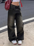 IFOMT Low Waist Washed Loose-Fit Wide-Leg Jeans