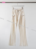 Ifomt Vintage Solid Slim Women's Denim Pants Spring Autumn Casual Pockets Trim Low Rise Jeans Femme Retro Streetwear Flare Pant Chic