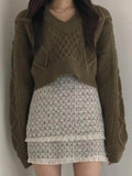 IFOMT Solid V Neck Tie Back Loose Sweater