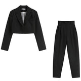 IFOMT Taruxy Women Blazer And Pants Sets Autumn Black Crop Blazers Coats And Pencil Long Pants High Streetwear Business Suit Outfits