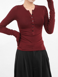IFOMT Women Long Sleeve Tops Winter Vintage Casual tshirts Woman Button Up Pullover Shirt Basic Warm Top Slim fit