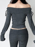 IFOMT Off Shoulder Tie Long Sleeve Sweater