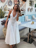 Ifomt Elegant V Neck Green Long Dresses Women Fashion High Waist A-line Halter Midi Vestidos New Summer Lady Evening Party Dress 2025