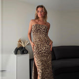 IFOMT Casual Winter Outfits Y2K Leopard Print Leopard Slit Women'S Dresses Bodycon Mesh Elegant Evening Prom Ladies Casual Clothing Manuifacturer