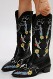 IFOMT New Fashion Spring Outfit Floral Embroidery Square Toe Knee High Boots