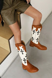 IFOMT New Fashion Spring Outfit Cross Pattern Square Toe Knee High Boots