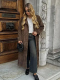 IFOMT Female Retro Jacket Elegant Brown Belted Waist Long Coat Double Breasted High Street Autumn Fashion Full Sleeve OutwearChristmas Gifts