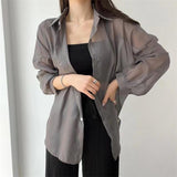 IFOMT Perspective Shirts Women Sheer Thin Chic Summer Simple Solid Sun-proof Top Fashion Blouse Baggy All-match Basic Korean Clothing