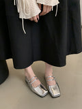 IFOMT Belt Buckle Shallow Cut Split-Joint Square-Toe Flats Mary Janes