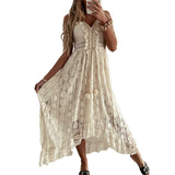 IFOMT Outfits Women's Summer Boho Aesthetic Floral Lace Irregular Dress Tassels Deep V Neck Sleeveless Versatile Beachwear Sundress