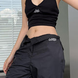 IFOMT Outfits Letter Embroidery Zipper Button High Waist Pleated  Cargo Wide Legs Pants Y2K Wholesale Sportsuits Casual Women Clothing